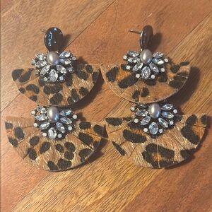 Brown and Black Fan Earrings with Crystal Accents by Express